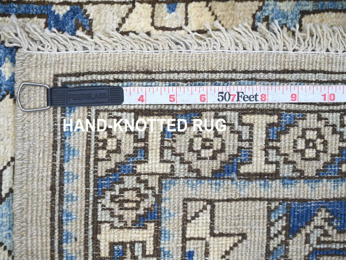 Ersari Tribal & Geometric hand-knotted wool runner in Gray & Blue, 2'8" x 7'6" — SKU O022663 (view 6)