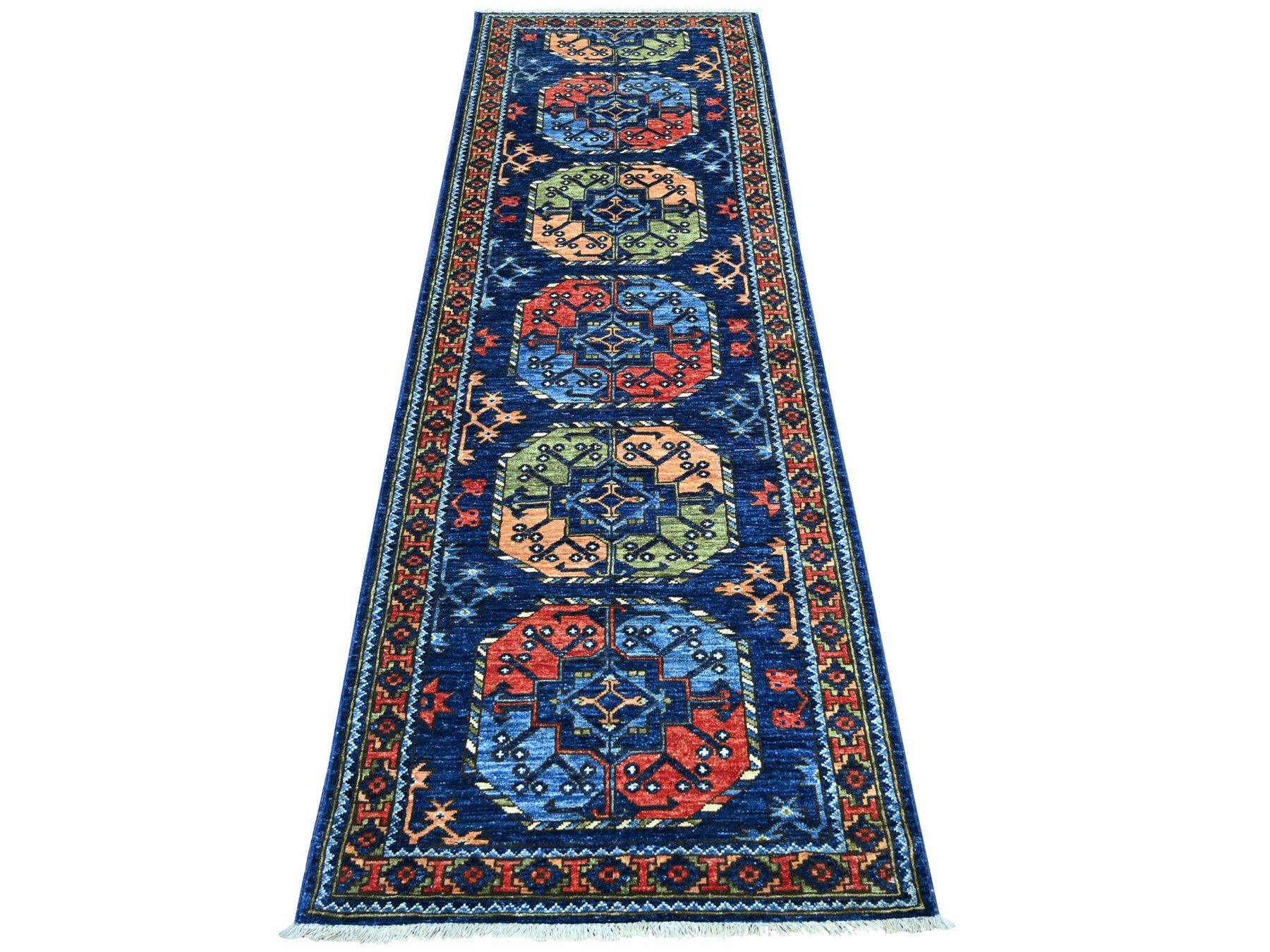Blue 2'8" x 8'2" Tribal & Geometric Hand knotted Wool Rug - Sku: O022664