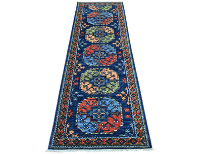 Blue 2'8" x 8'2" Tribal & Geometric Hand knotted Wool Rug - Sku: O022664