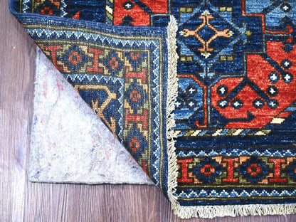 Blue 2'8" x 8'2" Tribal & Geometric Hand knotted Wool Rug - Sku: O022664