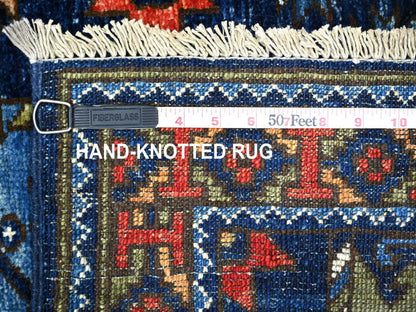 Blue 2'8" x 8'2" Tribal & Geometric Hand knotted Wool Rug - Sku: O022664