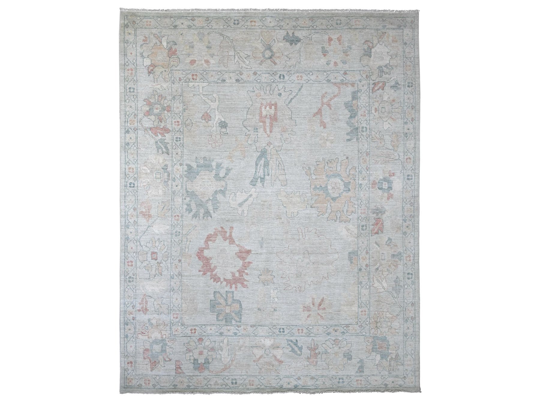 Blue 8'10" x 11'5" Oushak And Peshawar Hand knotted Wool Rug - Sku: O022669