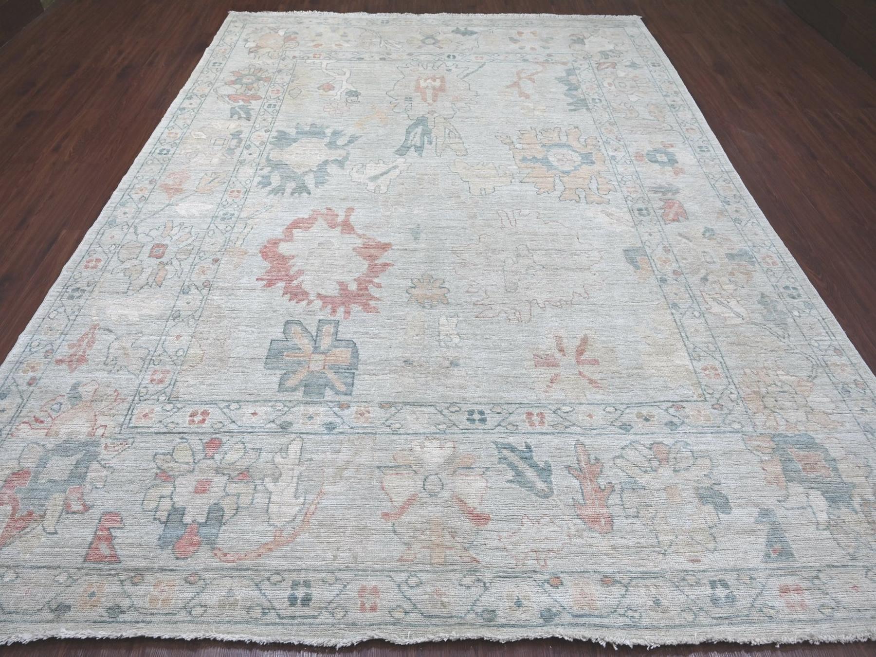 Blue 8'10" x 11'5" Oushak And Peshawar Hand knotted Wool Rug - Sku: O022669