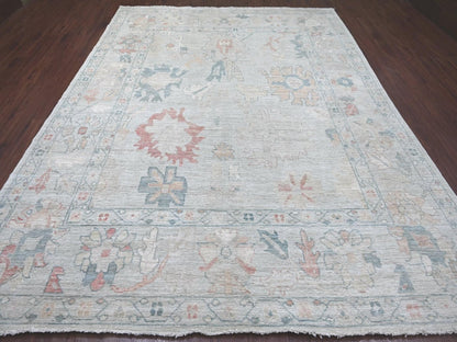 Blue 8'10" x 11'5" Oushak And Peshawar Hand knotted Wool Rug - Sku: O022669