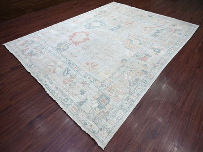 Blue 8'10" x 11'5" Oushak And Peshawar Hand knotted Wool Rug - Sku: O022669