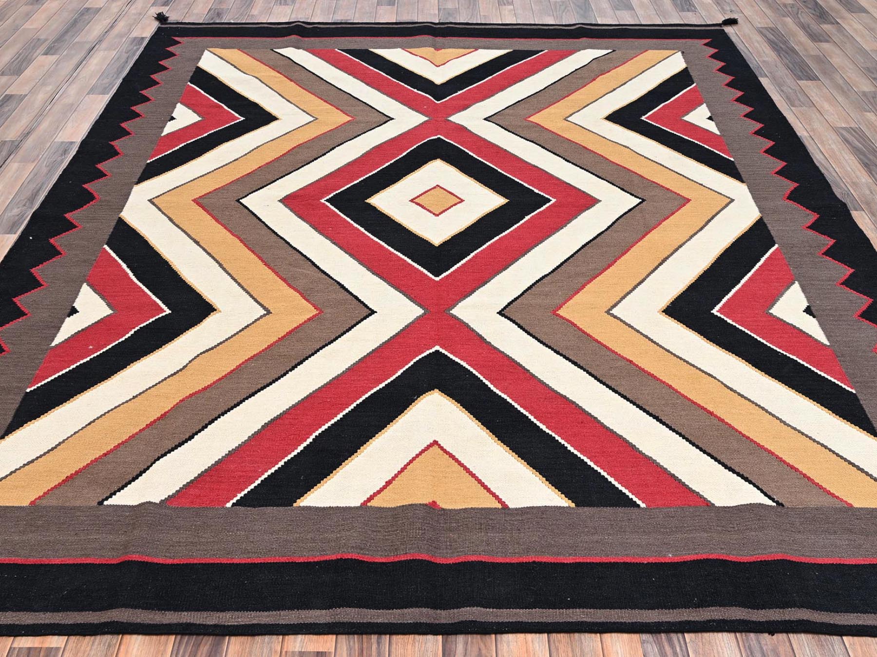 Flat-Weave hand-knotted wool rug in Multicolored & Black, 8'3" x 10'1" — SKU O02266 (view 2)