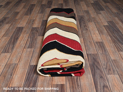 Flat-Weave hand-knotted wool rug in Multicolored & Black, 8'3" x 10'1" — SKU O02266 (view 6)