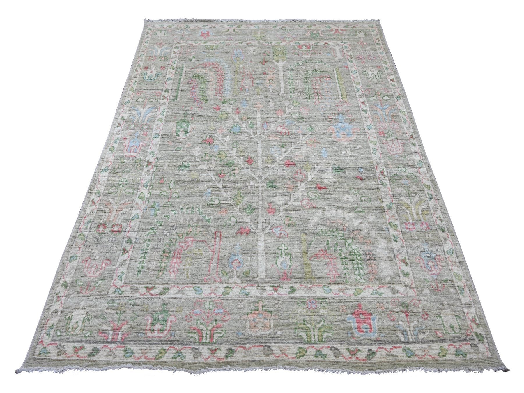 Green 5'0" x 7'1" Oushak And Peshawar Hand knotted Wool Rug - Sku: O022670