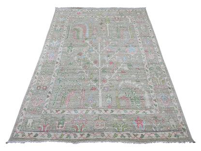 Green 5'0" x 7'1" Oushak And Peshawar Hand knotted Wool Rug - Sku: O022670