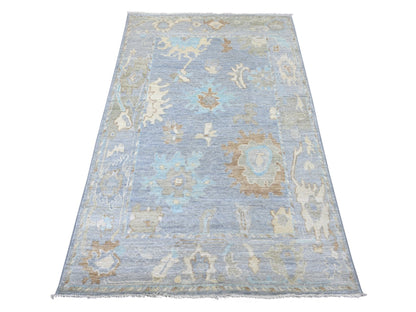 Grey 3'10" x 5'11" Oushak And Peshawar Hand knotted Wool Rug - Sku: O022671