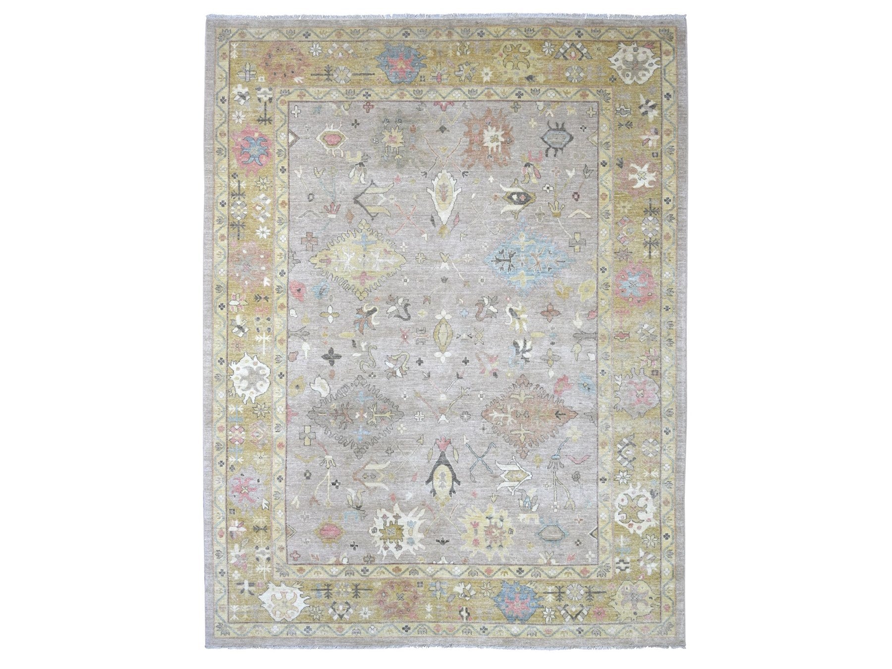 Peshawar Oushak hand-knotted wool rug in Gray & Gold, 9'3" x 12'2" — SKU O022675