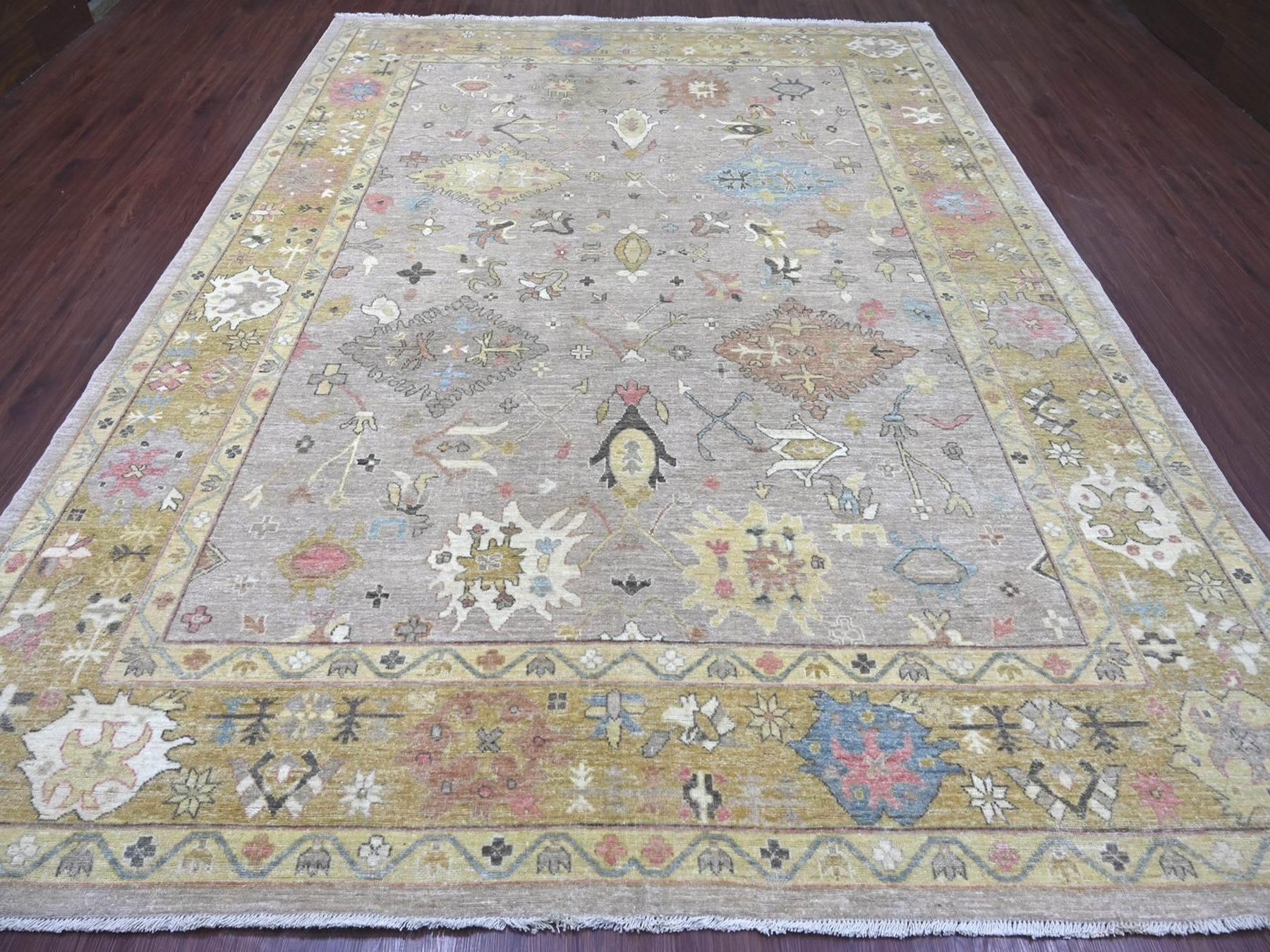 Peshawar Oushak hand-knotted wool rug in Gray & Gold, 9'3" x 12'2" — SKU O022675 (view 2)