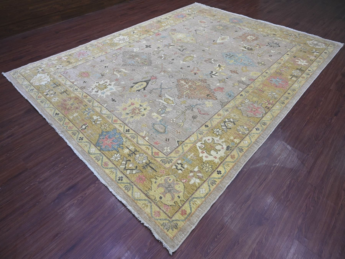 Peshawar Oushak hand-knotted wool rug in Gray & Gold, 9'3" x 12'2" — SKU O022675 (view 3)