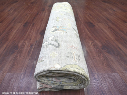 Peshawar Oushak hand-knotted wool rug in Gray & Gold, 9'3" x 12'2" — SKU O022675 (view 9)