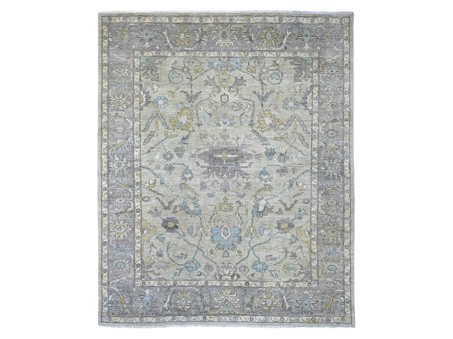 Green 8'0" x 9'8" Oushak And Peshawar Hand knotted Wool Rug - Sku: O022677
