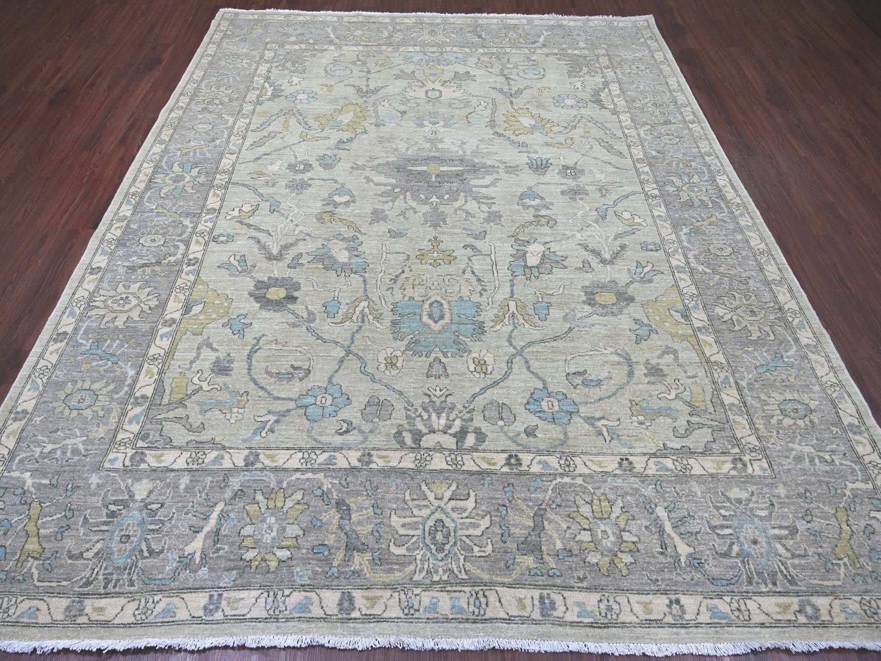 Green 8'0" x 9'8" Oushak And Peshawar Hand knotted Wool Rug - Sku: O022677