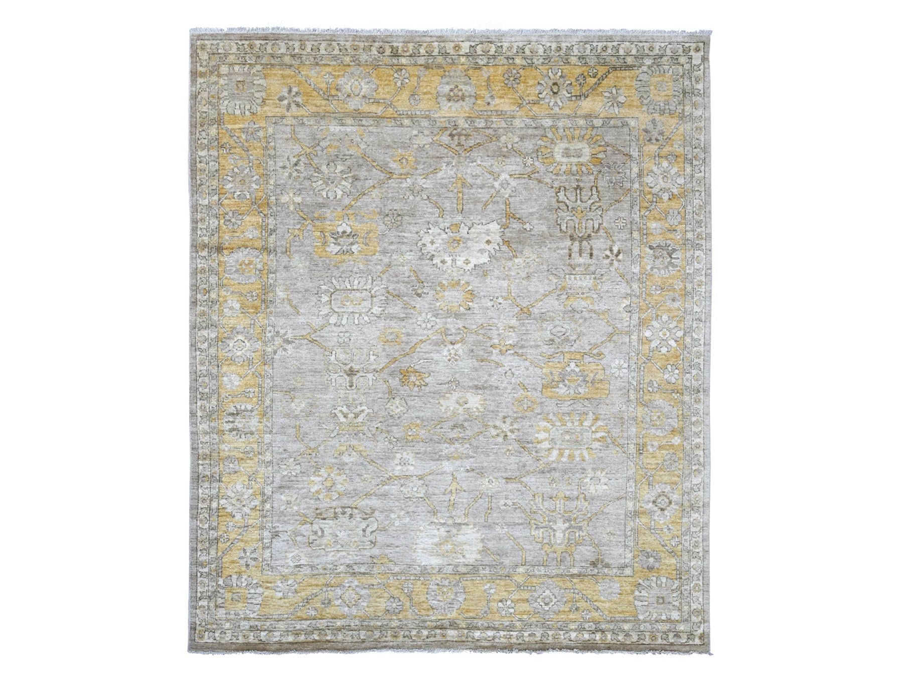 Brown 8'2" x 9'11" Oushak And Peshawar Hand knotted Wool Rug - Sku: O022678