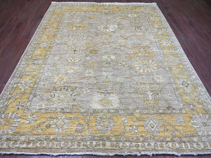 Brown 8'2" x 9'11" Oushak And Peshawar Hand knotted Wool Rug - Sku: O022678