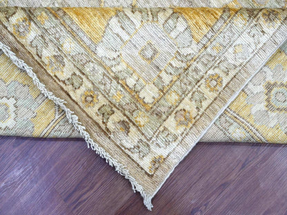 Brown 8'2" x 9'11" Oushak And Peshawar Hand knotted Wool Rug - Sku: O022678
