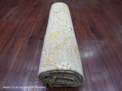 Brown 8'2" x 9'11" Oushak And Peshawar Hand knotted Wool Rug - Sku: O022678