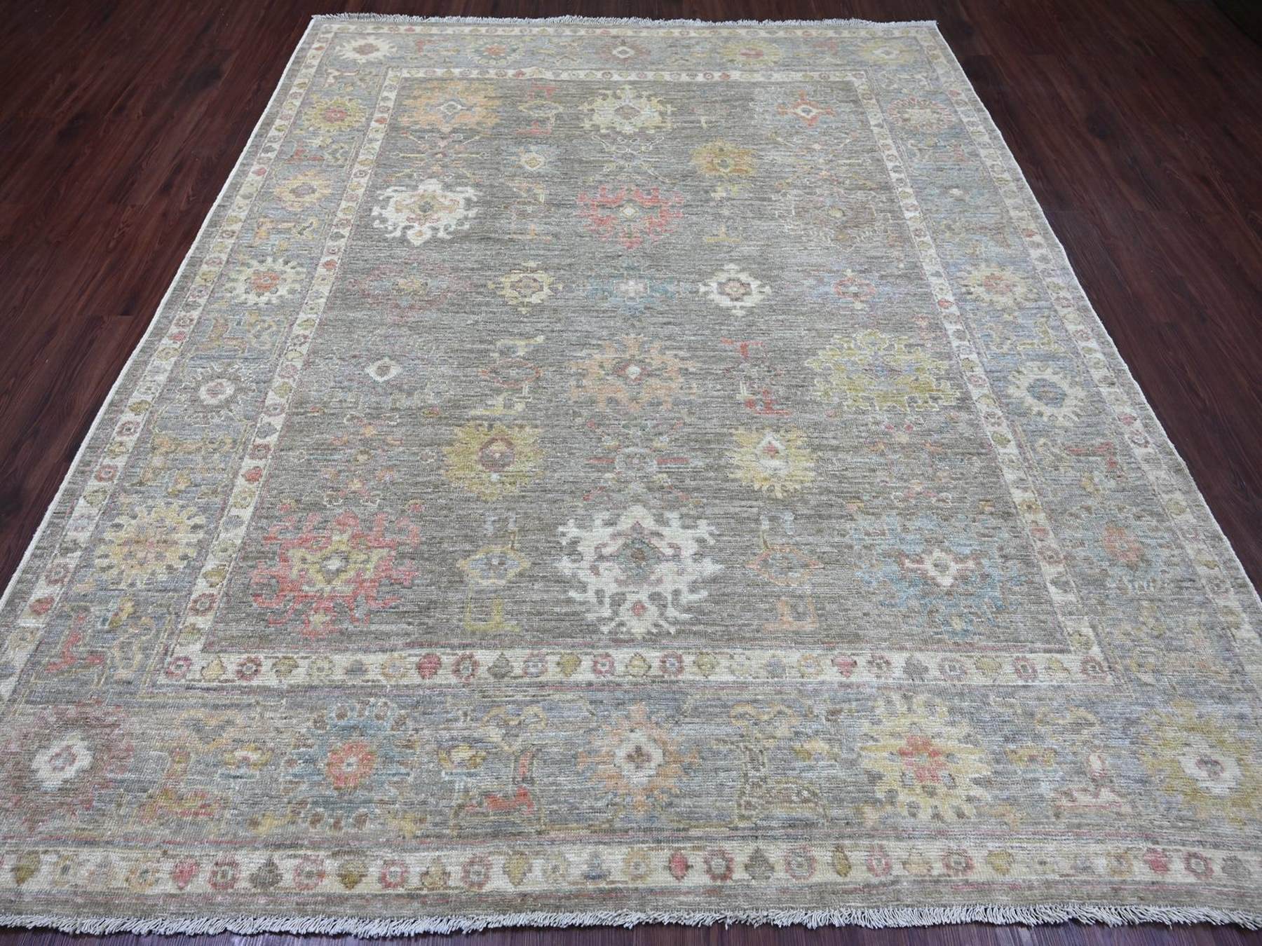 Brown 7'11" x 9'4" Oushak And Peshawar Hand knotted Wool Rug - Sku: O022679