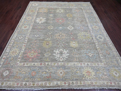 Brown 7'11" x 9'4" Oushak And Peshawar Hand knotted Wool Rug - Sku: O022679
