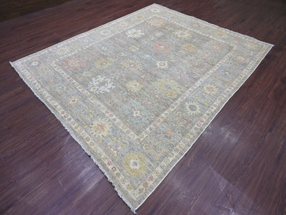 Brown 7'11" x 9'4" Oushak And Peshawar Hand knotted Wool Rug - Sku: O022679
