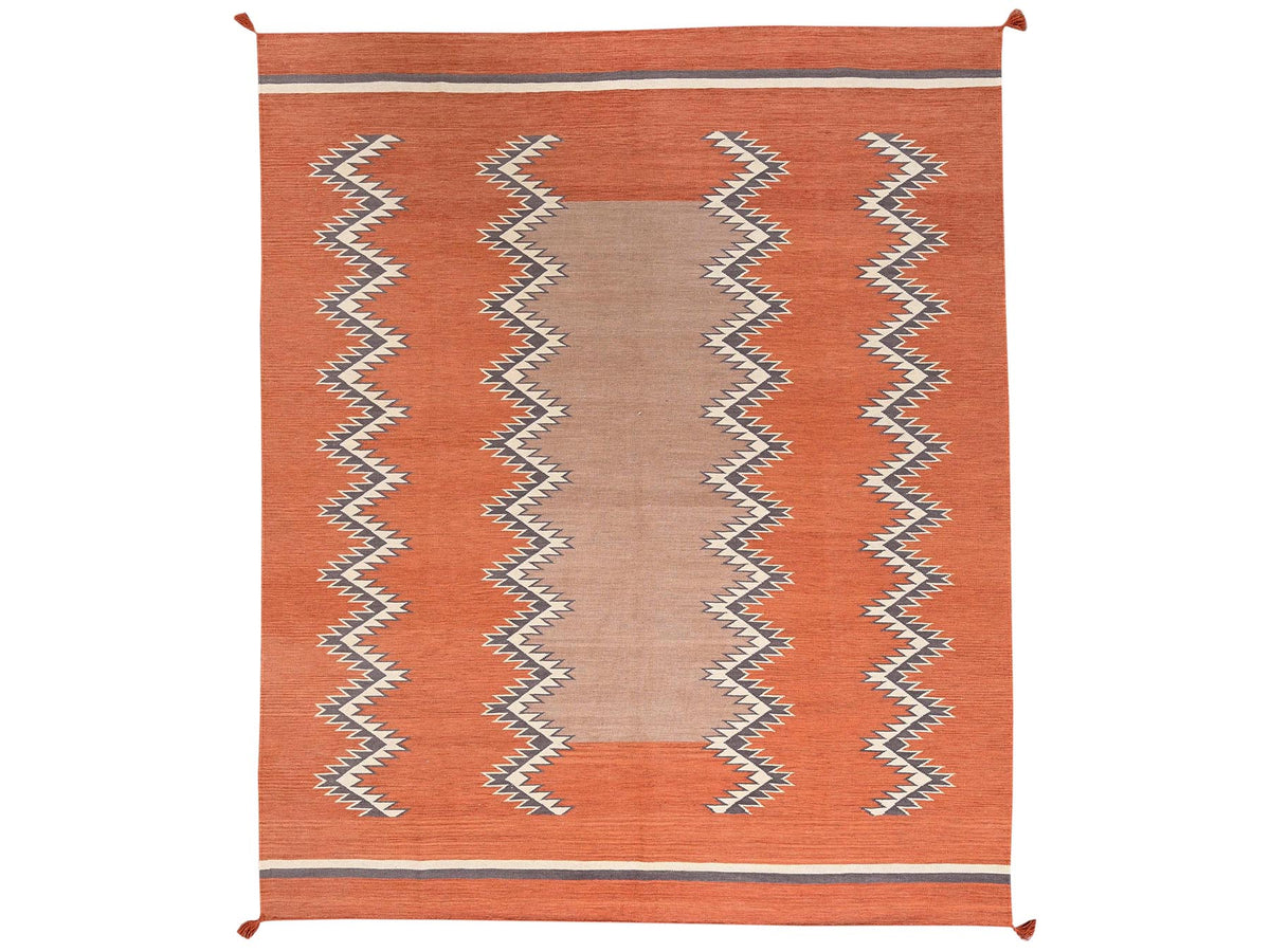 Flat-Weave hand-knotted wool rug in Orange, 8'2" x 9'11" — SKU O02267