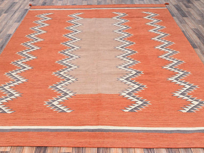 Flat-Weave hand-knotted wool rug in Orange, 8'2" x 9'11" — SKU O02267 (view 2)