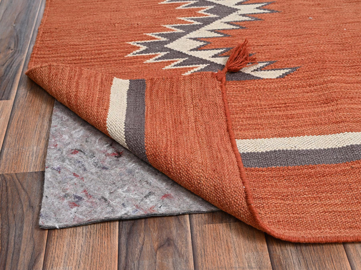 Flat-Weave hand-knotted wool rug in Orange, 8'2" x 9'11" — SKU O02267 (view 3)