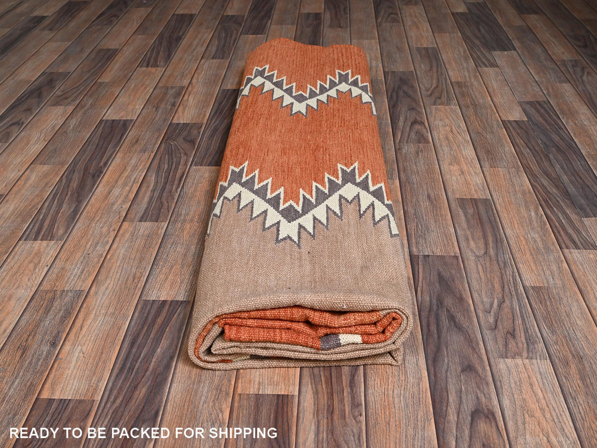 Flat-Weave hand-knotted wool rug in Orange, 8'2" x 9'11" — SKU O02267 (view 6)