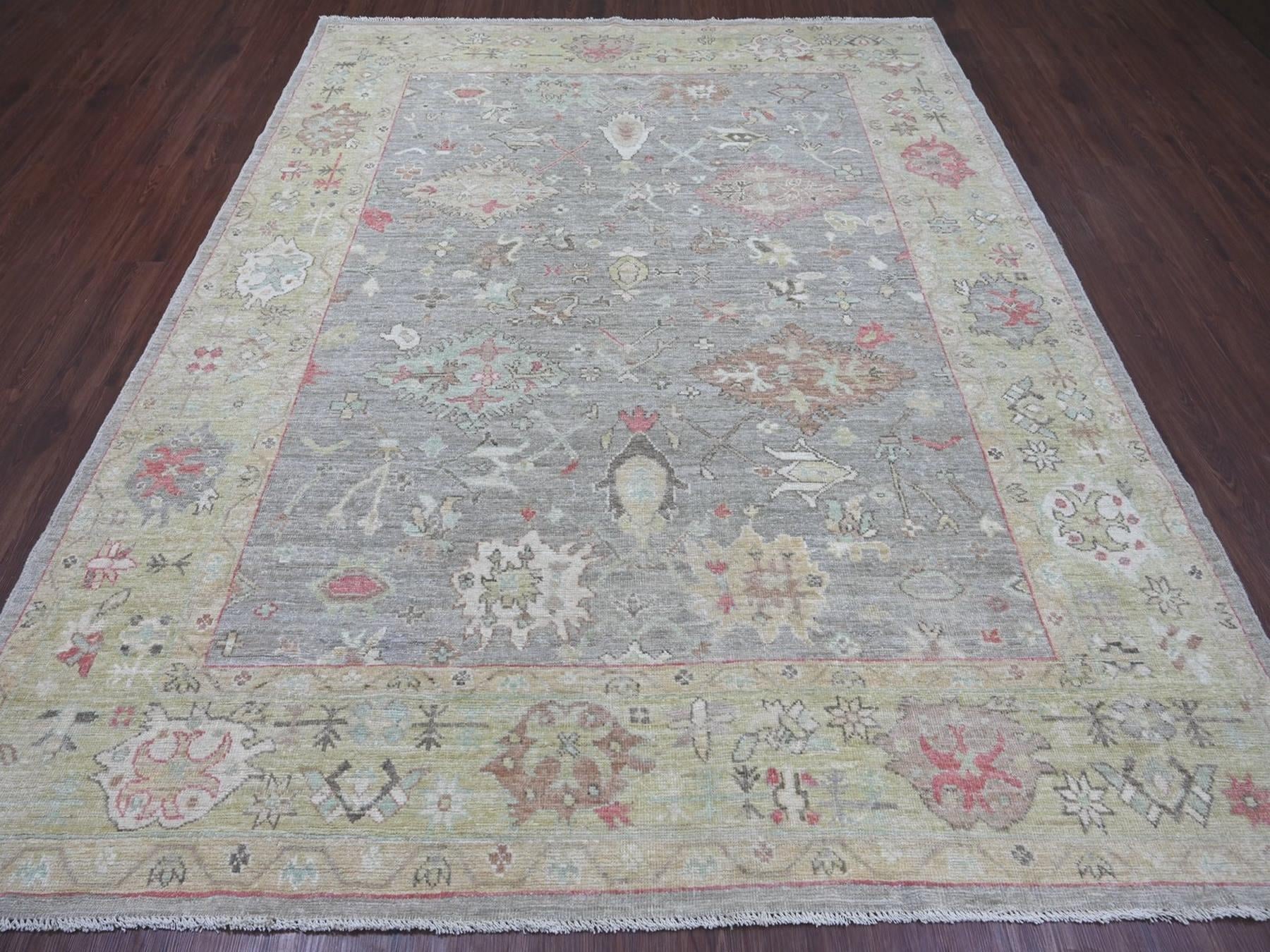 Grey 7'10" x 9'8" Oushak And Peshawar Hand knotted Wool Rug - Sku: O022680