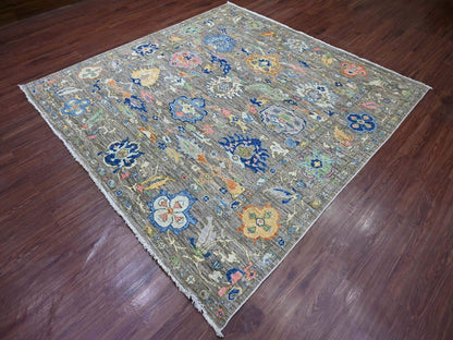 Grey 7'10" x 7'11" Oushak And Peshawar Hand knotted Wool Rug - Sku: O022682