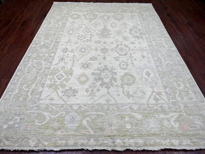 Ivory 7'11" x 9'10" Oushak And Peshawar Hand knotted Wool Rug - Sku: O022683