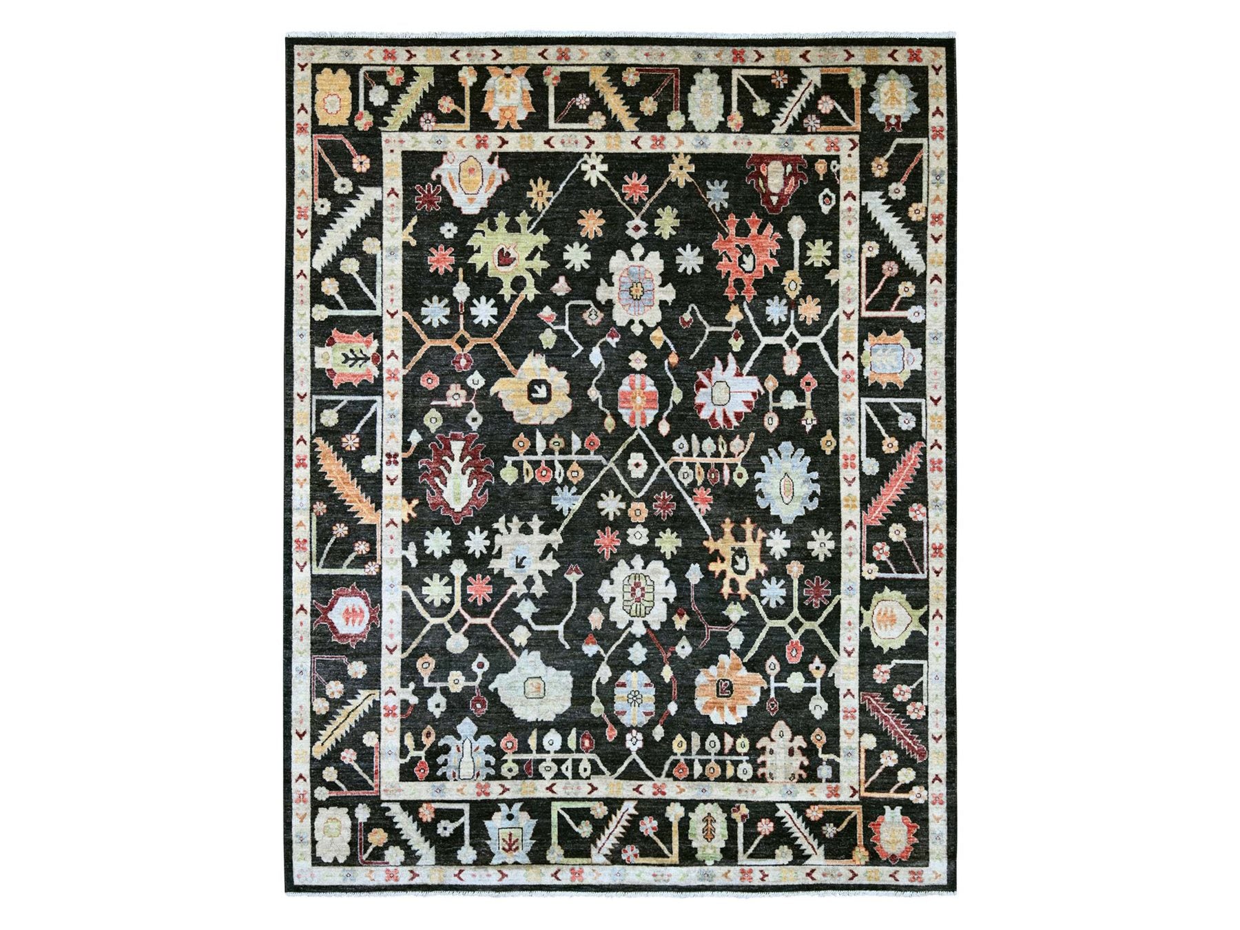 Black 9'1" x 11'7" Oushak And Peshawar Hand knotted Wool Rug - Sku: O022685
