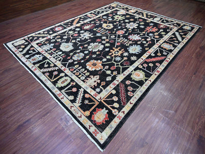 Black 9'1" x 11'7" Oushak And Peshawar Hand knotted Wool Rug - Sku: O022685