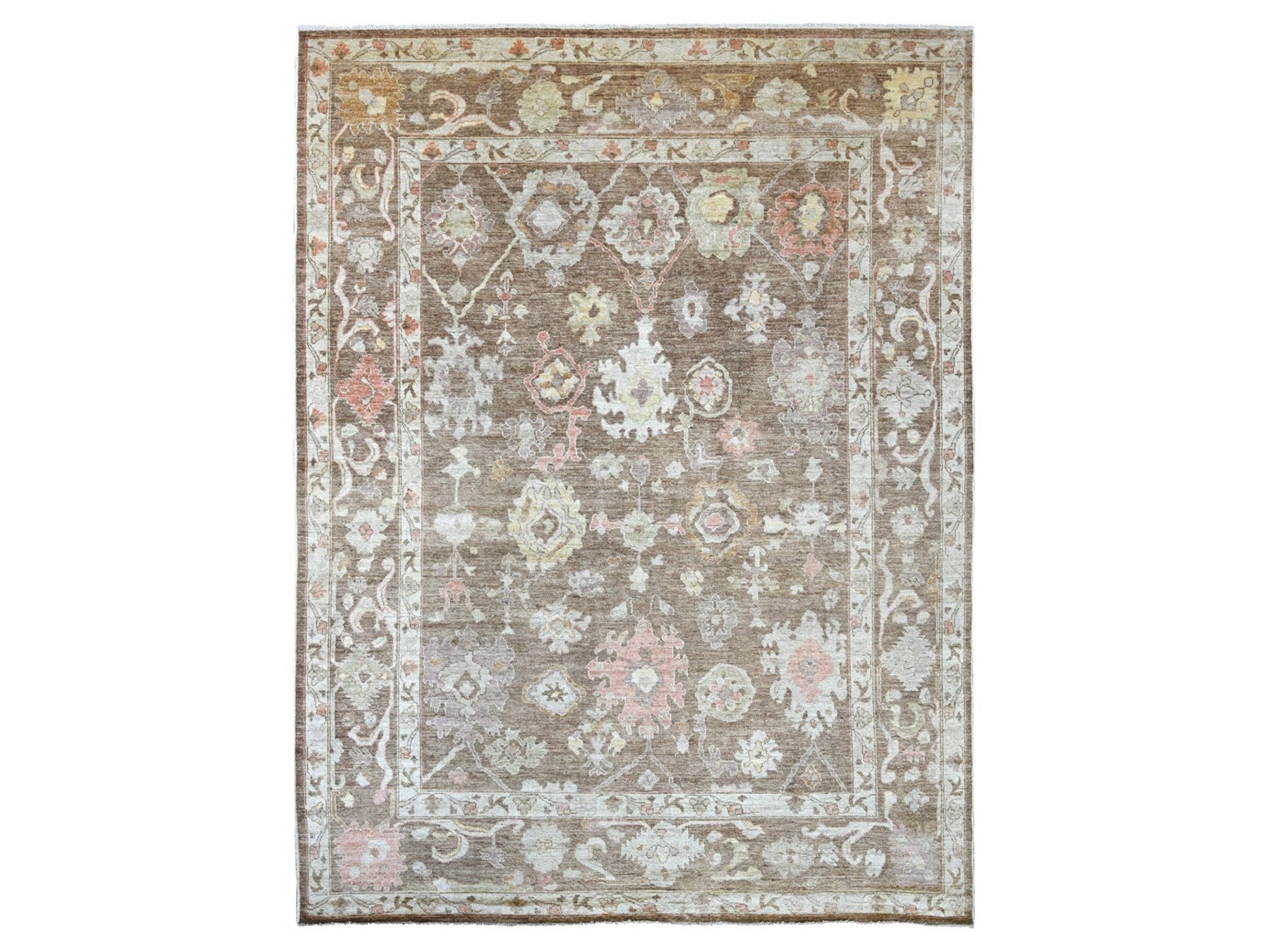 Brown 8'11" x 11'10" Oushak And Peshawar Hand knotted Wool Rug - Sku: O022686