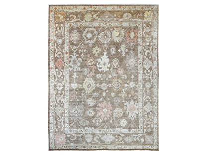 Brown 8'11" x 11'10" Oushak And Peshawar Hand knotted Wool Rug - Sku: O022686