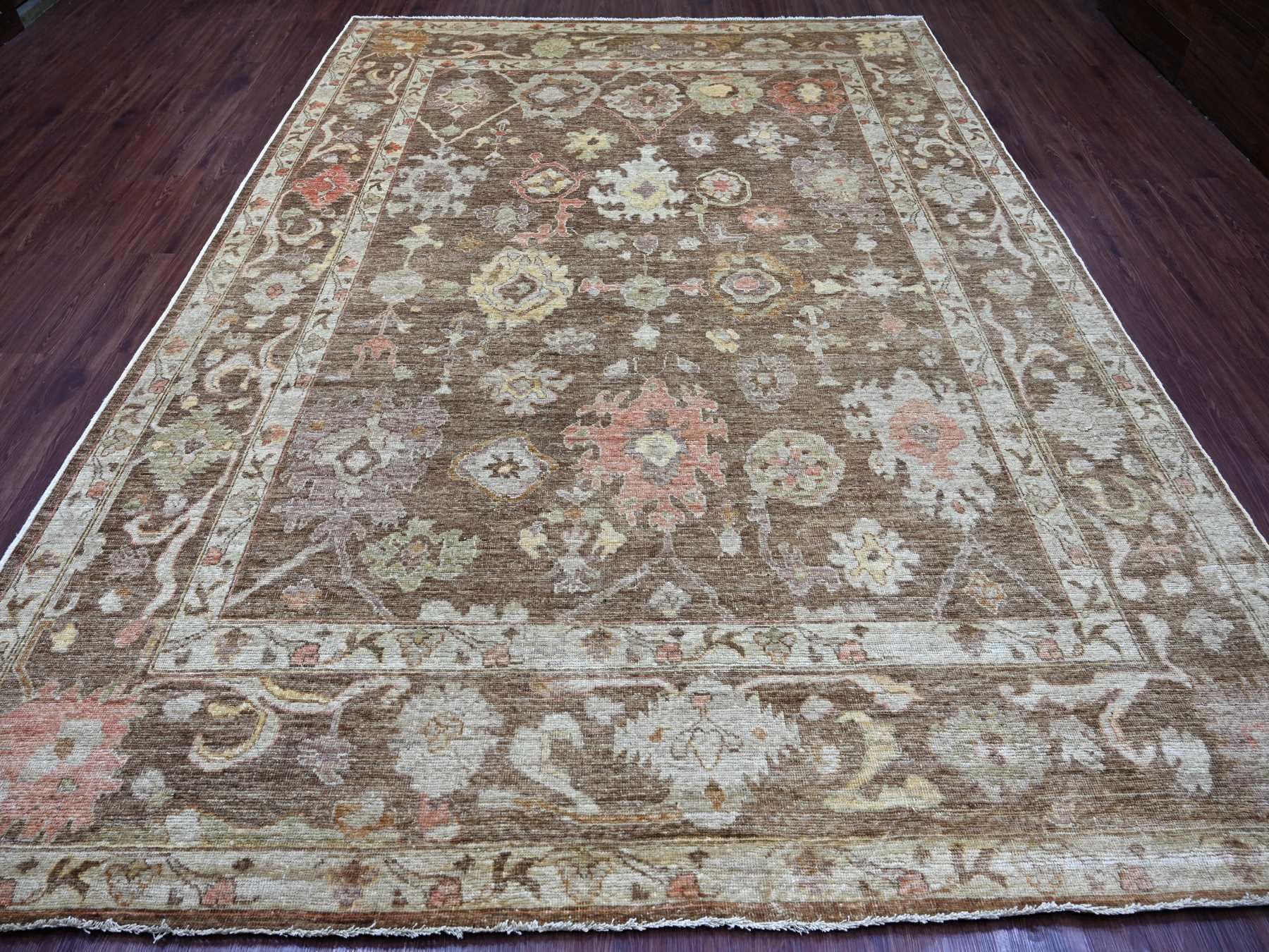 Brown 8'11" x 11'10" Oushak And Peshawar Hand knotted Wool Rug - Sku: O022686