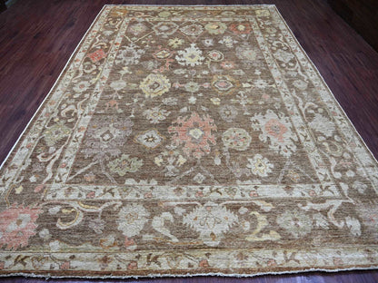 Brown 8'11" x 11'10" Oushak And Peshawar Hand knotted Wool Rug - Sku: O022686