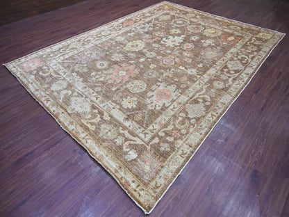 Brown 8'11" x 11'10" Oushak And Peshawar Hand knotted Wool Rug - Sku: O022686