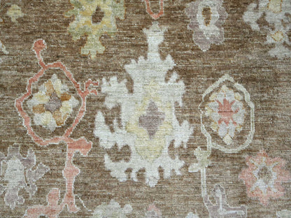 Brown 8'11" x 11'10" Oushak And Peshawar Hand knotted Wool Rug - Sku: O022686