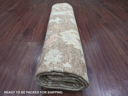 Brown 8'11" x 11'10" Oushak And Peshawar Hand knotted Wool Rug - Sku: O022686