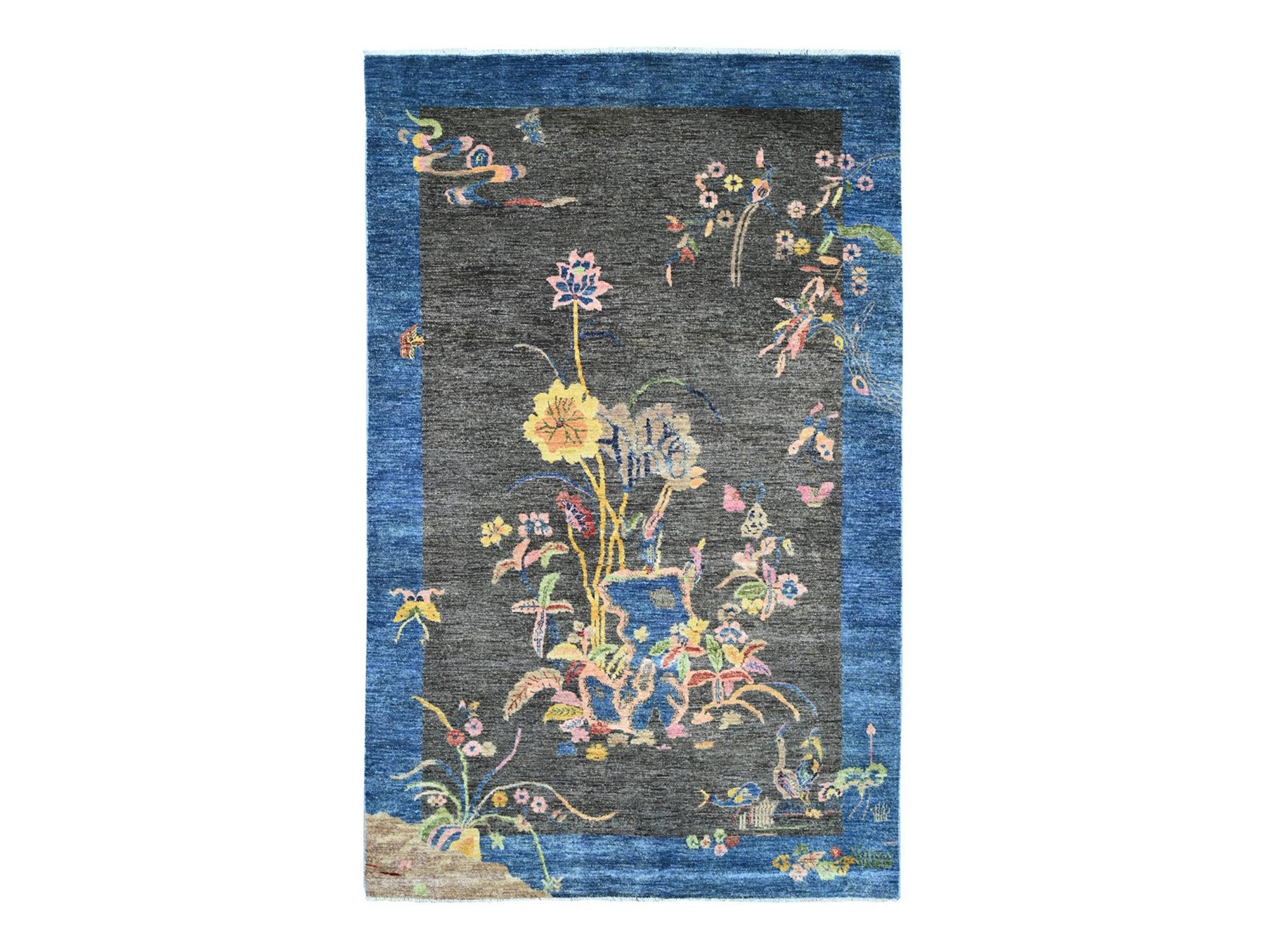Grey 5'10" x 9'2" Oushak And Peshawar Hand knotted Wool Rug - Sku: O022689