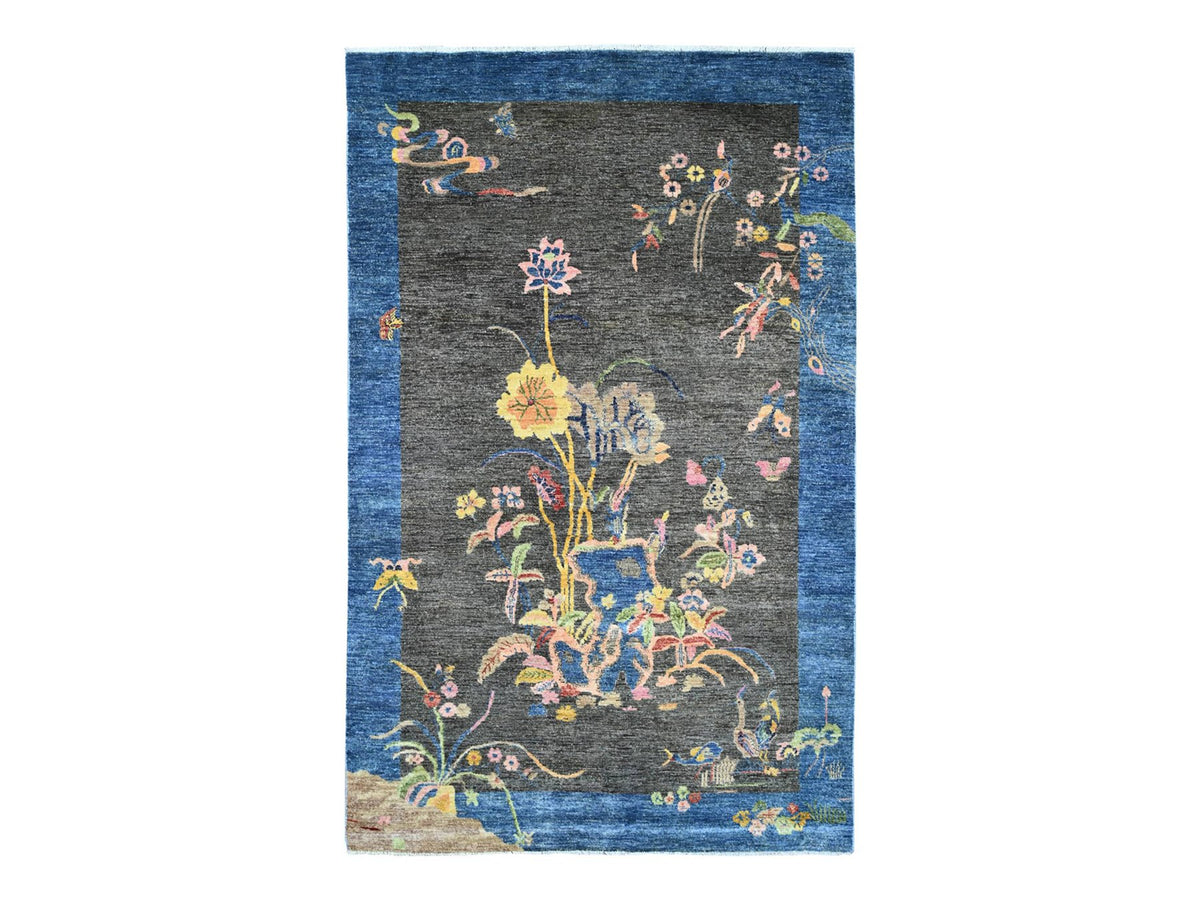 Peshawar Oushak hand-knotted wool rug in Gray & Blue, 5'10" x 9'2" — SKU O022689