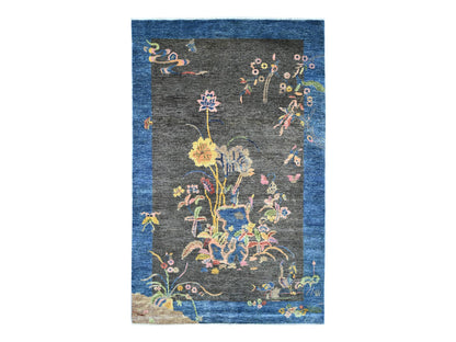 Peshawar Oushak hand-knotted wool rug in Gray & Blue, 5'10" x 9'2" — SKU O022689