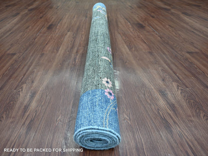 Peshawar Oushak hand-knotted wool rug in Gray & Blue, 5'10" x 9'2" — SKU O022689 (view 4)
