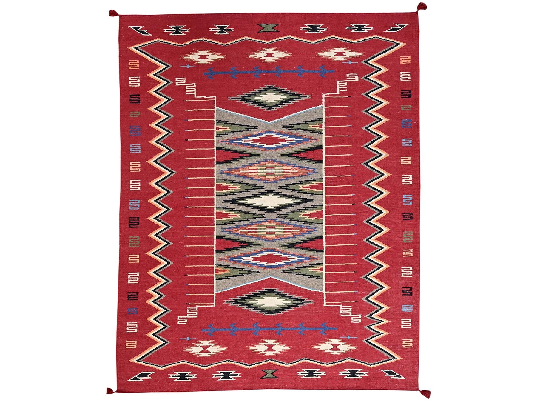 Flat-Weave hand-knotted wool rug in Red, 8'1" x 10' — SKU O02268