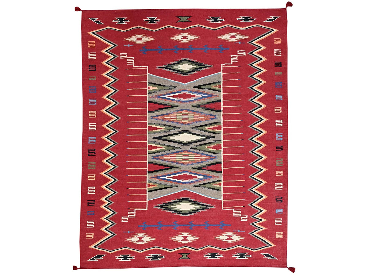 Flat-Weave hand-knotted wool rug in Red, 8'1" x 10' — SKU O02268