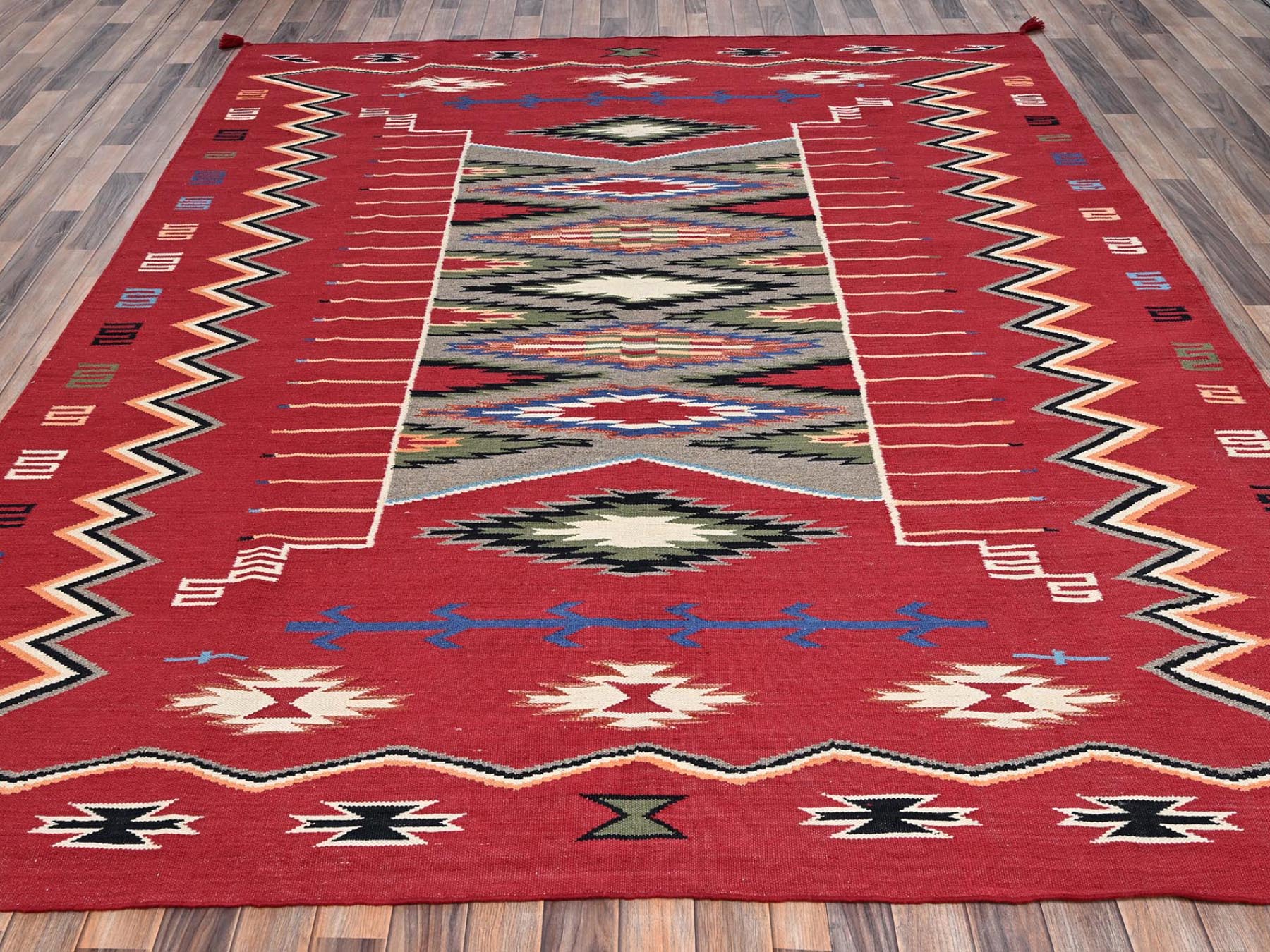 Red 8'1" x 10'0" Flat Weave Hand woven Wool Rug - Sku: O02268